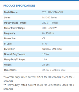 อินเวอร์เตอร์ Delta MS300 รุ่น VFD11AMS21ANSHA 200-240V 1 เฟส 2.2 กิโลวัตต์ 3 แรงม้า - Product Image 2