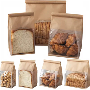 Sac en papier kraft recyclé imprimé avec logo personnalisé pour l'emballage alimentaire, avec fond plat, pochette autoportante, design sac brun et blanc - Product Image 1
