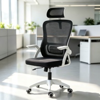 Chaise de bureau avec support lombaire, roulettes silencieuses en nylon, appui-tête réglable, ergonomique, respirante, en maille, pour la maison et le bureau