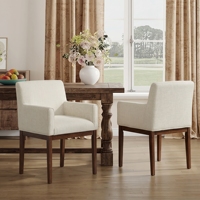 Chaise de salle à manger rembourrée moderne avec accoudoirs, lot de 2, pieds en bois de caoutchouc, assise en mousse, marron beige, pour salle à manger, café, restaurant