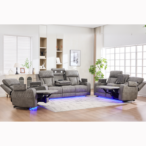 Offre Spéciale : Ensemble de Canapés <span class=keywords><strong>Électrique</strong></span>s 1+2+3 avec Lumières LED, Rangement et Table d'Appoint, Mobilier de Salon, Fonction Relaxante - Product Image 1