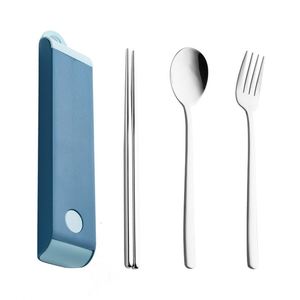 304 Stainless Steel 2/3 Pcs <b>Box</b> Travel Camping Spoon Fork Chopsticks Tableware Student Portable Cutlery Set - Product Image 1