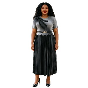 Vestido Elegante <span class=keywords><strong>de</strong></span> Talla Grande con Volantes en el Hombro y Cintura Festoneada, Moda Modesta, Venta al por Mayor, Vestido Plisado Miyake, Directo <span class=keywords><strong>de</strong></span> Fábrica - Product Image 6