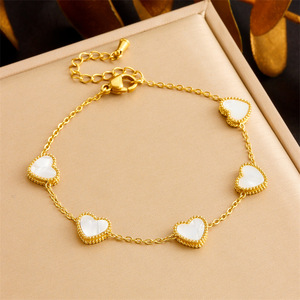 Heart Shape Seashell Jewelry <b>Set</b> Gold Plated Stainless Steel Necklace <b>Bracelet</b> Earrings Women's Everyday Wear Fine Jewelry - Product Image 3