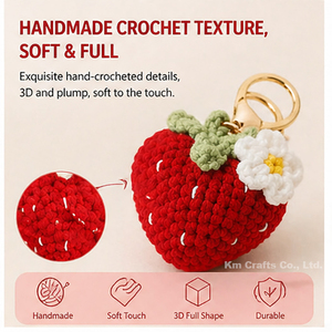 Porte-clés Fraise en Crochet Fait Main, Breloque Jouet Mini Mignonne en Fil de Laine, Amigurumi Tricoté, Pendentif Sac, Chaîne de Clés de Voiture - Product Image 3