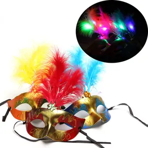 Ready to ship new design flirting feather dance party masks birthday parties masquerade feather dance mask with light HOT