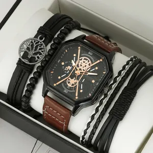 Orologio da polso sportivo moda Casual per uomo Set regalo orologio da polso Business di lusso in pelle