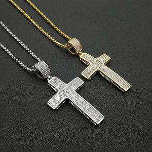 yunnique <b>Cross</b> Pendant Necklace Stainless Steel Pave Setting Rhinestone Unisex Gift Jewelry - Product Image 1
