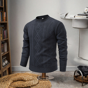 Pull-over en polyester épais et chaud pour homme, à motif géométrique, doublé polaire, idéal pour l'automne et les tenues décontractées des hommes d'âge mûr - Collection transfrontalière - Product Image 3