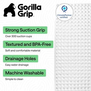Tappetino Antiscivolo Rettangolare Brevettato <span class=keywords><strong>GORILLA</strong></span> <span class=keywords><strong>GRIP</strong></span> per Vasca e Doccia, Lavabile in Lavatrice, con Ventose e Fori di Drenaggio, Morbido, 35x16 Pollici, Trasparente - Product Image 2