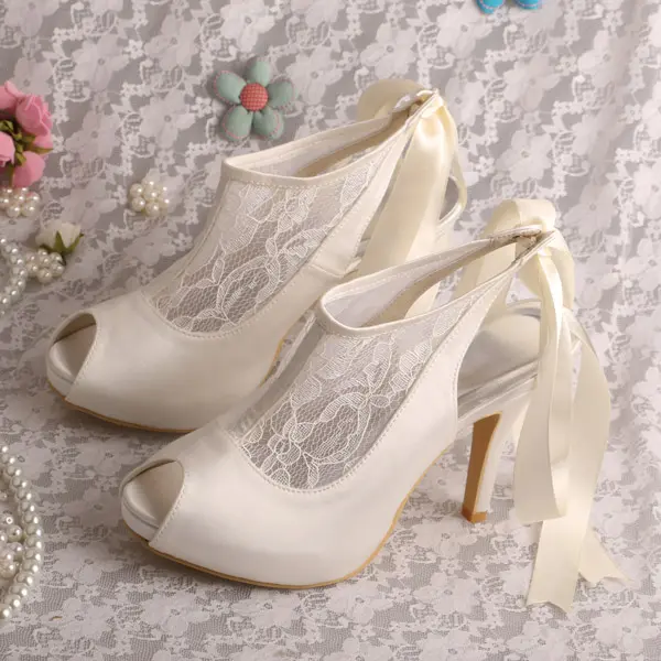 creme prom schuhe offenen zehen band