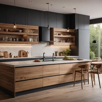 Armoires de cuisine modernes en MDF brillant CBMmart, stratifiées, style Shaker personnalisé, avec robinet, tiroir et panier de rangement