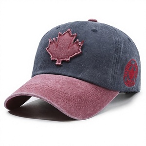 2026 Trending <b>Vintage</b> Washed Cotton Baseball <b>Cap</b> With Maple Leaf Embroidery Patch Color Block Dad Hat Wholesale Low MOQ - Product Image 4