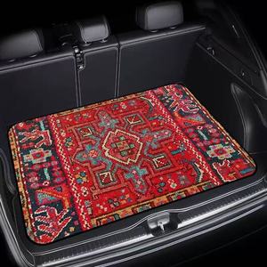 Retro Bohemian <strong>Carpet</strong> Design Plush <strong>Rubber</strong> Square Thin 1pcs <strong>Heavy</strong> <strong>Duty</strong> Front Car Floor Mats Dirt Resistant <strong>Back</strong> Protector - Product Image 1