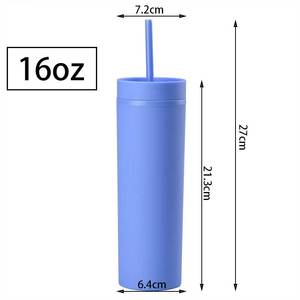 Gobelets en plastique réutilisables avec paille, 16oz, 450ml, mince, mince, acrylique, Pastel, coloré, mat, vente en gros - Product Image 3