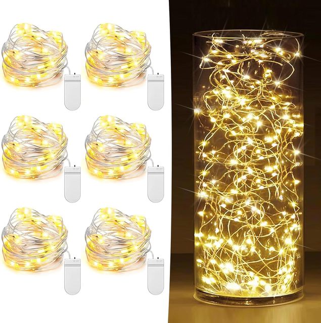TSINYE 20 LEDs Mini String Fairy Lights Battery Operated Warm White Twinkle Firefly Stars Silver Wire Christmas Decorations