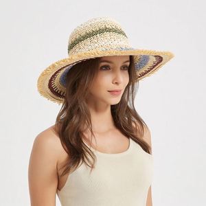Chapeaux de paille crochetés en corde de papier multicolores style bohème printemps-été pour femmes, visière de soleil pour les vacances et la plage - Product Image 5