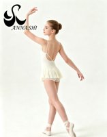 Tenue de danse classique à bretelles spaghetti Anna Shi, jupe plissée en mousseline, costume d'entraînement et de spectacle de ballet pour enfants