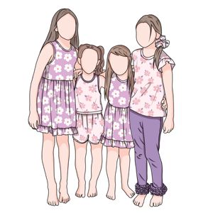 Ensemble de robes assorties pour filles, col rond sans manches, imprimé floral confortable, en fibre de protéines de lait personnalisée - Product Image 6