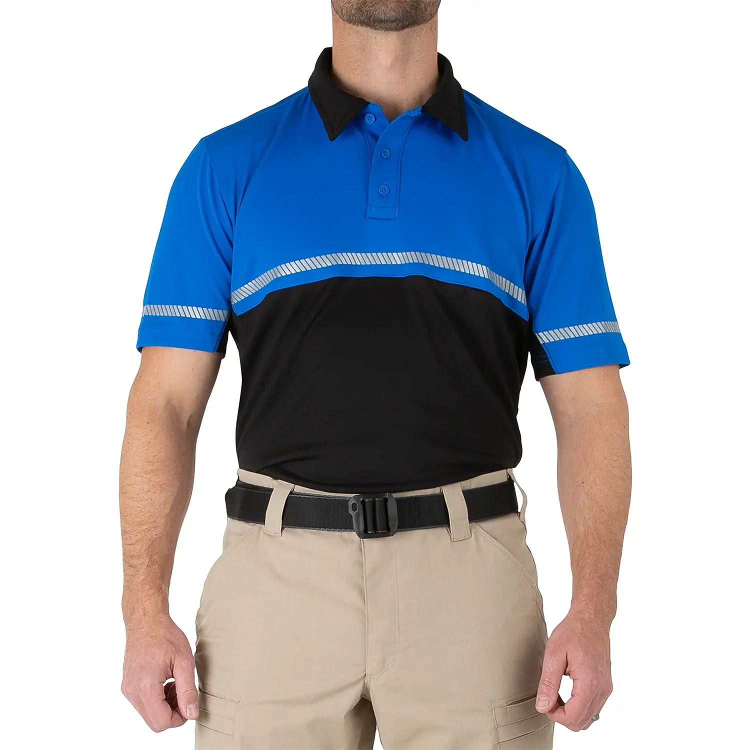 Kaus Polo sepeda Hi-Vis pria taktis pertama desain OEM kaus seragam keamanan P-0-L-I-C-E dua-warna Dry-Fit