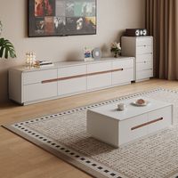 Mueble de TV Moderno de Lujo en Madera Sólida con Luces LED y Mesa de Centro con Cajones, Diseño Flotante de Última Moda para Sala de Estar