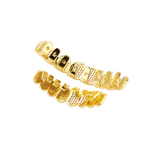 Grillz para dientes de oro con circonitas, diseño geométrico de ocho dientes, joyería para hombre, estilo Hip Hop, para fiestas - Product Image 3