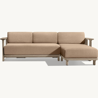 Canapé modulaire d'extérieur OE Home RH Dune en teck, trois places, tissu crème, structure en bois d'acacia, moderne et imperméable