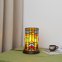 Lampe de table en verre teinté style Tiffany, mosaïque, pour chambre à coucher, chevet, vase à fleurs, décoration, petite veilleuse, mini lampe de bureau mignonne pour enfants