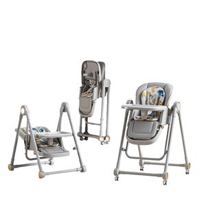 Chaise haute bébé portable pliable en acier inoxydable blanc vintage, sécurisée pour une utilisation en extérieur ou dans le salon, avec table haute pour bébé incluse - Product Image 1