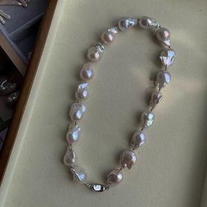 Collar de Perlas de Agua Dulce Barrocas de Plata 925 de Alta Calidad, Blanco Translúcido en Polvo con Cadena para Clavícula, Totalmente Natural e Irregular - Product Image 4