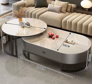 Living Room Modern <strong>Nesting</strong> Coffee <strong>Table</strong> Set, Sintered Stone Top with Carbon Steel Frame, Storage Drawer Accent <strong>Table</strong> - Product Image 4