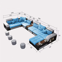 Ensemble de canapés en U multifonctionnels de luxe, canapé d'angle en tissu avec haut-parleur USB, meubles de canapé de salon au design moderne