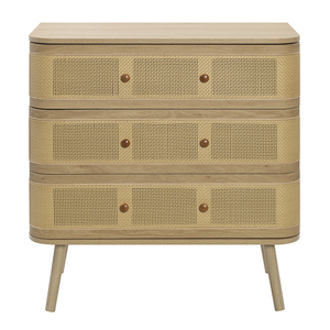 Cómoda <span class=keywords><strong>de</strong></span> Ratán <span class=keywords><strong>de</strong></span> 3 Cajones con Diseño <span class=keywords><strong>de</strong></span> Perfil Curvo, Mueble <span class=keywords><strong>de</strong></span> Almacenamiento con Acabado <span class=keywords><strong>de</strong></span> Veta <span class=keywords><strong>de</strong></span> Madera para Dormitorio, Sala <span class=keywords><strong>de</strong></span> Estar o Entrada - Product Image 1