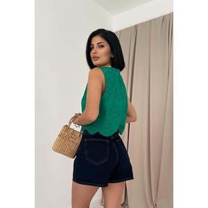 Blusa Verde sin Mangas con Bordado - Verde - Product Image 4