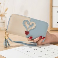 Dompet kartu baru untuk wanita edisi Korea dompet sambungan cinta Panjang tas ritsleting tas tangan klip uang wanita 2025