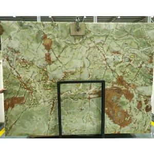 Natural light onyx China translucent dark green onyx stone fossil designs porcelain slab onyx stone for wall