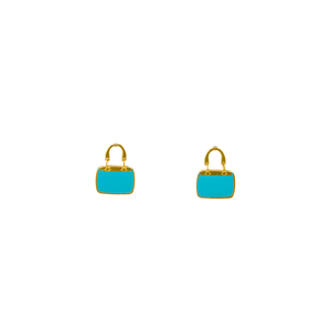 Pendientes de Moda con Diseño de Mini Bolso, en Acero Inoxidable 316L con Baño de Oro PVD y Esmalte Turquesa - Product Image 1