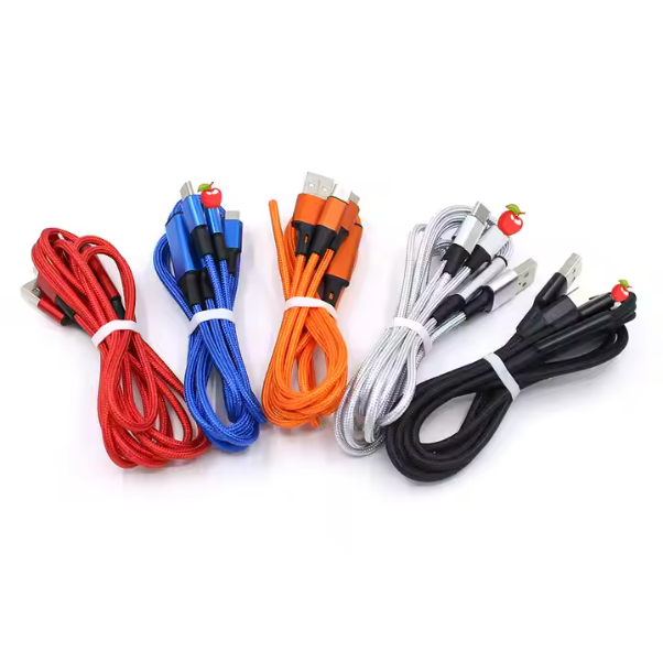 3 in 1 Phone Cable Nylon Braided Fast Charging USB-C for IOS Devices Micro USB Adapter 3A Pad Battery Charger Fast Efficient