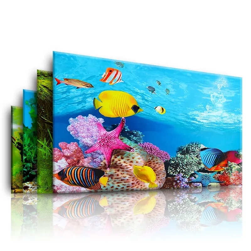 Manifesto del fondo dell'acquario dell'autoadesivo del carro armato di pesce del paesaggio 3d della decorazione su due lati della pianta dell'oceano