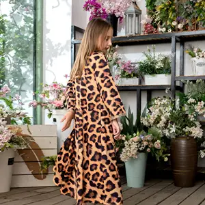 Mother Daughter Dresses Elegant Ethnic Leopard Print Loose Casual Muslim Family Outfits Autumn 2021 Middle East Arabic Clothes