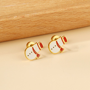 Christmas Hoop Earrings With Snowman Stocking <b>Candy</b> Cane Design Stainless Steel Jewelry For Women Gift Occasion - Product Image 2