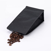 Bolsa vertical de plástico para café de diseño reutilizable, válvula cuadrada de fondo plano, bolsas de café de embalaje negro mate
