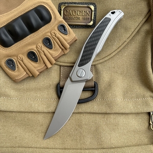Nuovo D2 acciaio personalizzabile campeggio EDC tattico OEM pieghevole coltellino con manico in fibra di carbonio intarsiato - Product Image 2