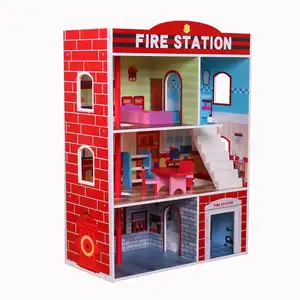 Fashion wooden dollhouse furniture with accessories inside role play interactive wooden toys for preschool kids