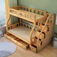 Lit superposé multifonctionnel en bois de chêne massif pour enfants et adultes, design style rondins