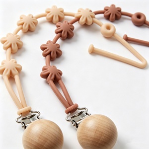 Attache-sucette pour bébé avec perles en silicone en forme de fleur, sangle <span class=keywords><strong>incassable</strong></span> et sécurisée pour sucettes et anneaux de dentition - Product Image 2