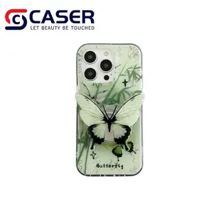 New Style Bamboo Butterfly Phone Case With Airbag Stand Best IMD Hard Shockproof Phone Shell For Iphone 15Promax 14Plus 13Pro
