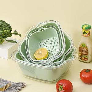 Double Layer Pet Transparent Drain Basket Square Folding For Kitchen Fruit Washing M Size - Product Image 1