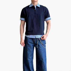 Camiseta Polo de Verano 2026 de Dos Piezas, Manga Corta, Estilo Preppy, con Solapa a Cuadros, para Hombre, de Marca Moderna - Product Image 2