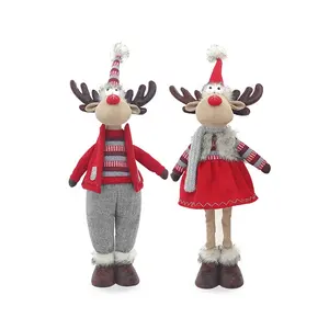2 पैक लाल खड़े पशु हिरण क्रिसमस हिरन के साथ वापस लेने योग्य पैर छुट्टी संग्रह लड़का और लड़की क्रिसमस एल्क